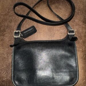 Coach Black Leather Small Crossbody with Logo Hangtag